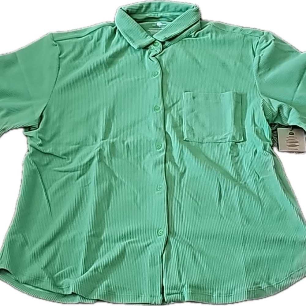 Toast Swim Ribbed Oversized Button Down Shirt- Ming Green